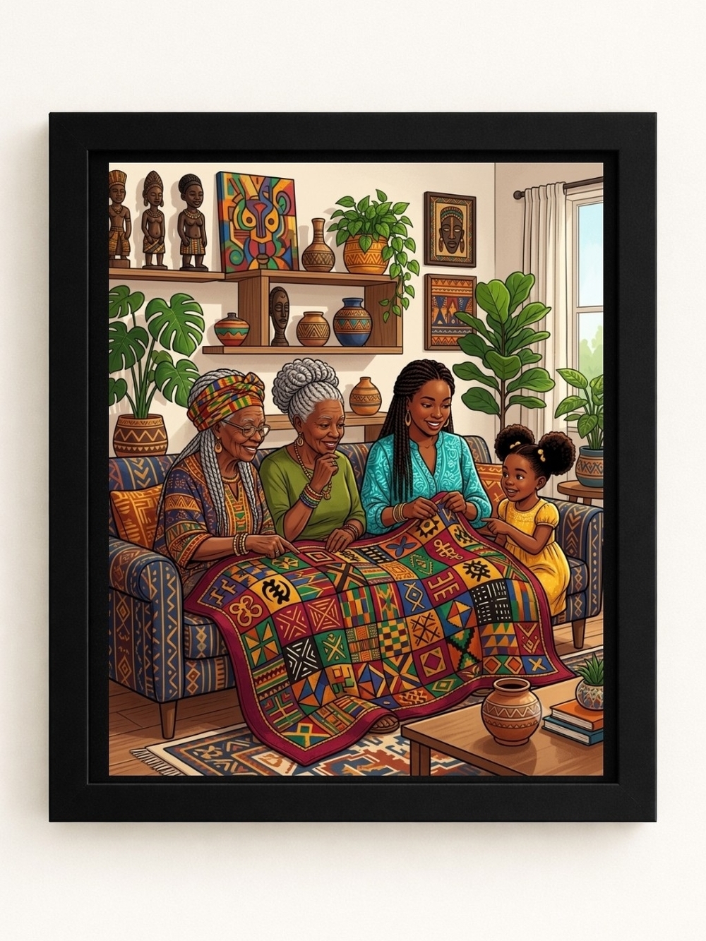 Generations Quilting A.I.Art Print - Family Scene 8x10 Framed